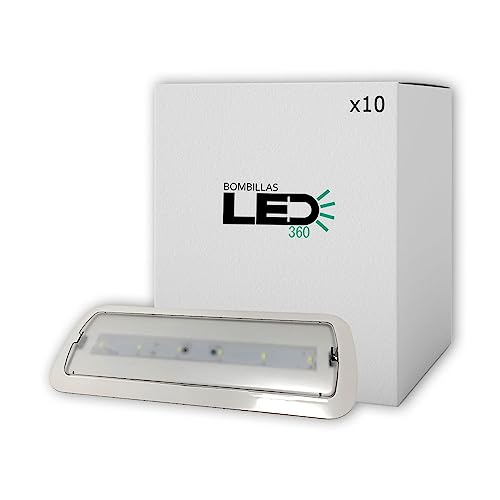 Pack 10 unidades de Luces de Emergencia Led de 3W permanente/no permanente con AUTOTEST. Luz Fría 6000. Led SMD 5730 de alto rendimiento. Instalación en superficie y empotrable. Resistente al fuego