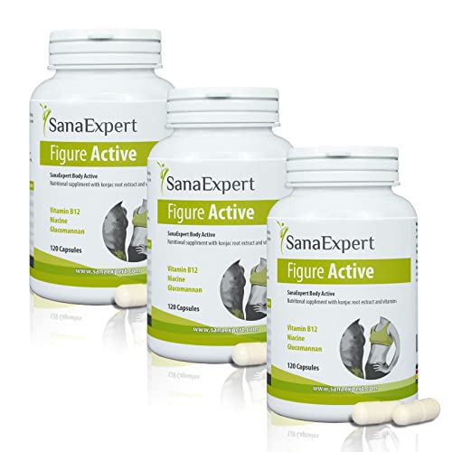 PACK 3 SanaExpert Figur Aktiv, suplemento con extracto de raíz de konjac y vitamina B12 (120 cápsulas). Fabricado en Alemania.