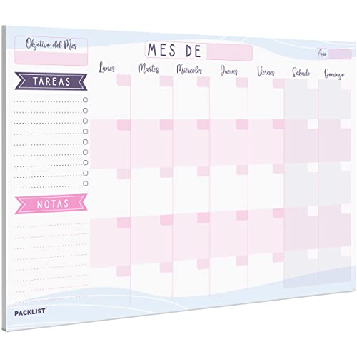 PACKLIST Planificador Mensual, Organizador A4 - Agenda Calendario Perpetuo 2023/24/25 - Planner con 25 Hojas en Formato Mensual