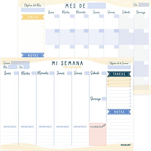 PACKLIST Planificador Semanal + Planificador Mensual - Pack de 2 planners A4, Planning de Escritorio. Agendas, Planificadores y Calendarios Mes+Semana de Diseño Exclusivo