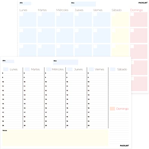 PACKLIST Planificador Semanal + Planificador Mensual - Pack de 2 planners Organizador A4, Planning de Escritorio. Agendas, Planificadores y Calendarios Mes+Semana de Diseño Exclusivo