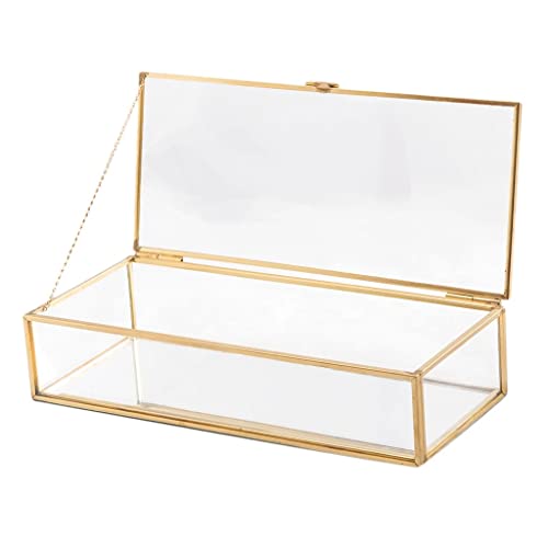 PacuM Caja de joyería transparente, organizador de joyas de vidrio, soporte de exhibición de almacenamiento de baratijas, recipiente for joyas con cubierta for pendientes, cosméticos for niñas