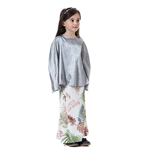 Pakistán exótico traje tradicional para niños, ropa de fiesta para niñas, adolescentes, traje de cosplay (gris, 130-140 cm)