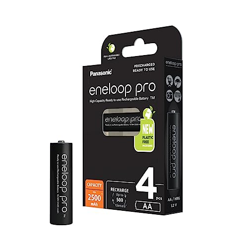 Panasonic eneloop Pro Pilas Ready to Use Ni - MH, AA/Mignon, Pack de 4, bajo Nivel de autodescarga, Capacidad mínima de 2500mAh, Vida útil de 500 recargas, Pilas Recargables, Nero