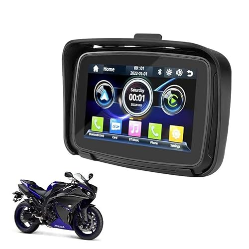 Pantalla táctil portátil de 5 Pulgadas GPS CarPlay Android Auto Sistema de navegación GPS para Moto con CarPlay inalámbrico/Android Auto Bluetooth IPX7 Impermeable para Moto.