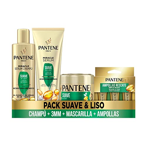 Pantene Suave & Liso Antiencrespamiento Cabello - Champú + 3MM Acondicionador Pelo + Mascarilla Pelo + Ampollas - 225+200+300+45ml