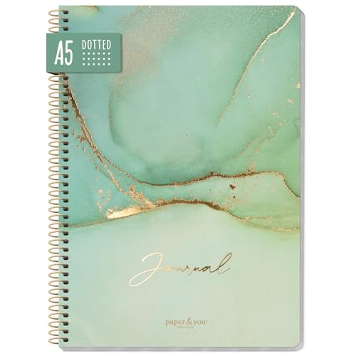 paper&you® Bullet Journal punteado A5 con encuadernación en espiral [Soft Green] 160 páginas | cuaderno punteado, cuaderno espiral, bloc de notas | sostenible y climaticamente neutro