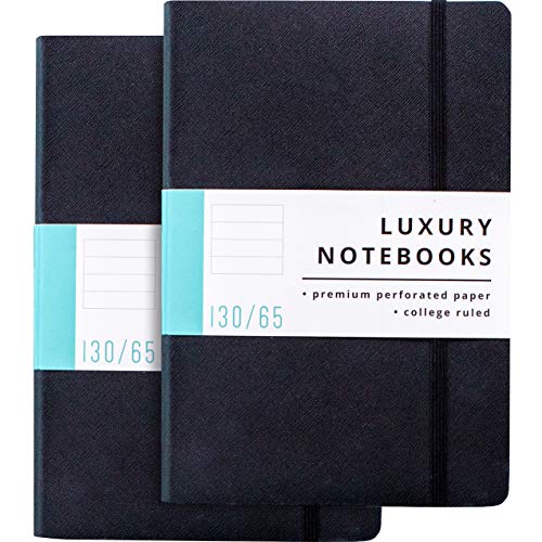 Paquete de 2 cuadernos de lujo rayados, para escribir, con 130 páginas perforadas, perfectos para trabajo, viajes, universidad y como diario para hombres y mujeres, con cubierta suave