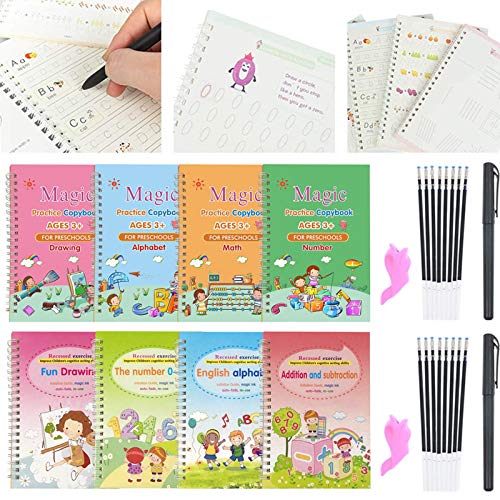 Paquete de 28 cuadernos mágicos para niños, reutilizables, libros de práctica de escritura, impresión práctica, libro de trabajo de escritura caligráfica (estilo 1)