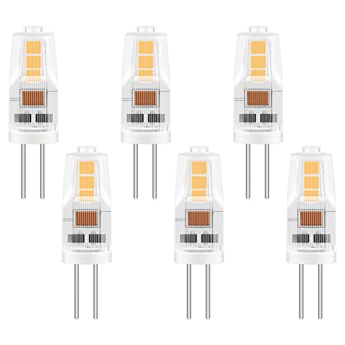 Paquete de 6 Bombillas G4 LED 2W, Equivalente a 20W Halógenas, AC/DC 12V, Blanco Cálido 3000K, 200LM, Ángulo de haz de 360°, No Regulable, Bombilla de 2 Pines Cápsula Transparente