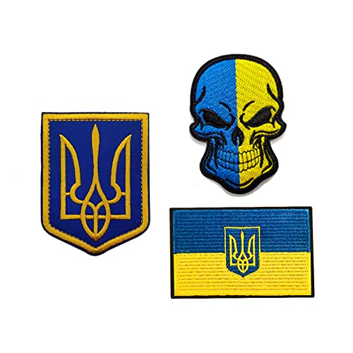 Parches de mapa de la bandera de Ucrania, brazalete Trident bordado con cierre de velcro para mochila, chaquetas, gorras, uniforme, abrigo y sombrero (juego recomendado)