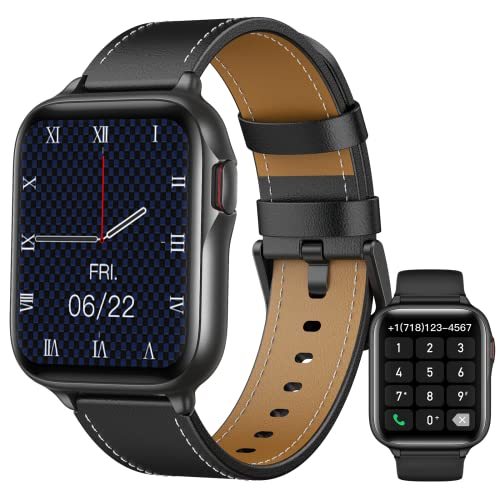 Parsonver Smartwatch Hombre con Llamadas Bluetooth, 1.69'' Reloj Inteligente Hombre IP68, SpO2, Pulsómetro, Monitor de Sueño con Correa de Piel Artificial y Silicona, Dos Correas