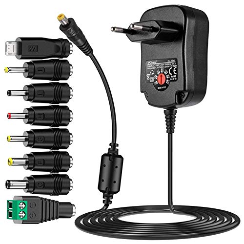 PChero 15 W Universal AC/DC adaptador de conmutación regulado fuente de alimentación con 8 seleccionables adaptador conectores,1500 mA max,5 ft cable de carga-para 3-12 V hogar Electronics Dispositivo