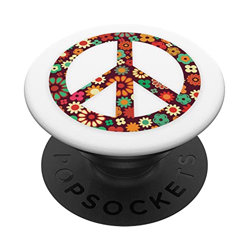 Peace - Camiseta con diseño de flores y símbolo de la paz, para hombre y mujer PopSockets PopGrip Intercambiable