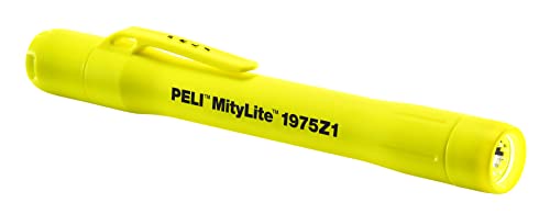 PELI MityLite 1975Z1 Linterna LED de Bolsillo con Certificado de Seguridad ATEX Zona 1, Bomberos y Uso Industrial, Resistente al Agua IP68, Color: Amarillo