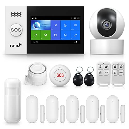 PGST Sistema de Alarma doméstica inalámbrica, Kit de Alarma WiFi/gsm 4G cámara de vigilancia 1080p, antirrobo casa inalámbrica Pantalla táctil de 4,3 cm WiFi Compatible con Alexa Google Home