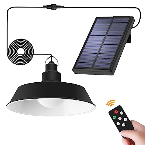 Pheashine Lampada Solare da Esterno, 29 Leds 2030LM Lampada a Sospensione Solare Esterno IP65 Impermeabile con Telecomando Lampadario Luce Solare per Gazebo Giardino Garage, Nero (6500K)