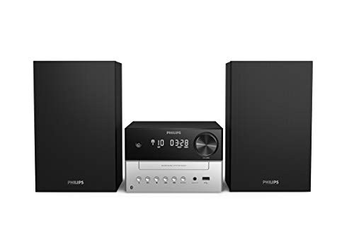 Phillips Audio M3205/12 Minicadena de Música con CD y USB y Bluetooth, Radio FM, MP3-CD, Puerto USB para Carga, 18 W, Altavoces Bass Reflex, Control Digital del Sonido