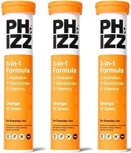 Phizz Electrolitos, Multivitamínico e Hidratación Efervescente 60 Comprimidos - 18 Vitaminas y Minerales, Vitamina C, Añadir a su Botella de Agua, Vegetariano y Bajo en Calorías (Naranja)