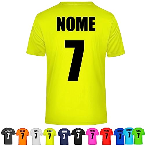 PIANETA AFFARI Camiseta con impresión personalizada con nombre y número de camiseta para fútbol fútbol americano de manga corta, amarillo FLUO, S