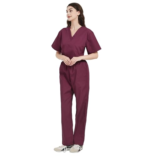 Pijama Sanitario (Antilejía y No Destiñe) Conjuntos Uniformes Sanitarios Unisex - Uniformes Medicos 6801-6802 - L, Granate