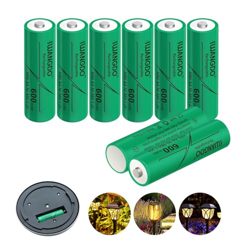 Pilas recargables AA 600 mAh HR6 para luces solares de exterior de jardín, precargadas, paquete de 8