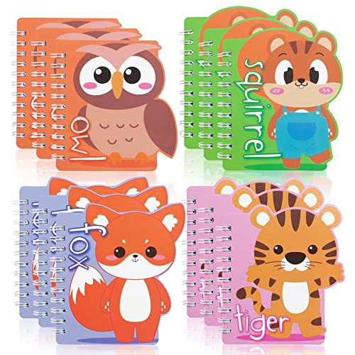 PinkSheep 12Pzs Mini cuaderno de espiral Blocs con 4 diseños de animales Oficina Escuela Suministros Maestro Estudiantes Aula Recompensa Favor de fiesta para las niñas Niños