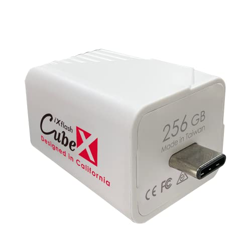 PioData iXflash Cube - Dispositivo de almacenamiento de fotos de 256 GB, certificado por Apple MFi, USB tipo C con carga rápida para iPhone y iPad, copia de seguridad automática de fotos y videos
