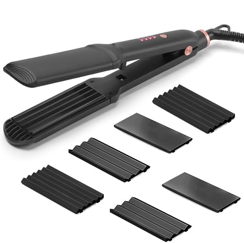 Plancha de pelo, Plancha Para el Pelo con 6 Placas Intercambiables para Alisar e Rizar, Plancha Pelo Viaje de Pelo, con Tecnología Iónica, Cerámica Anti-estática, Temperatura Ajustable (Negro)