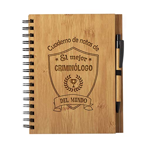 Planetacase Cuaderno de Notas el Mejor criminologo del Mundo - Libreta de Madera Natural con Boligrafo Regalo Original Tamaño A5