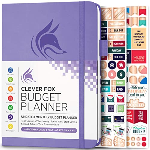 Planificador de presupuesto Clever Fox - Cuaderno de seguimiento de gastos. Diario de presupuesto mensual, planificador de finanzas y libro de cuentas para tomar el control de su dinero - Lavanda