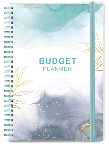 Planificador presupuestario - Organizador financiero mensual A5 con cuaderno de rastreador de gastos. Diario presupuesto mensual, verde azulado