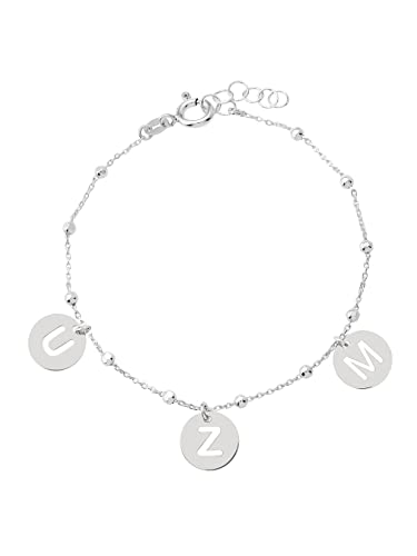 PlataJewels- Pulsera con Inicial Mujer Plata de Ley 925. Pulsera de Bolitas Personalizadas con Letras a elegir A-Z. Pulseras personalizadas con Iniciales. Regalo Mujer Ideal para Mama, Hermana, Niña.