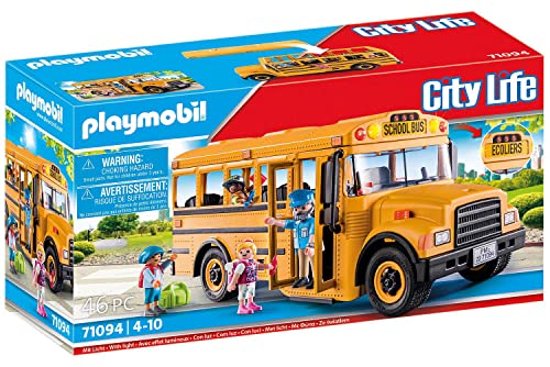 PLAYMOBIL City Life 71094 Autobús Escolar US, Autobús de Juguete con luz Intermitente, Juguetes para niños a Partir de 4 años