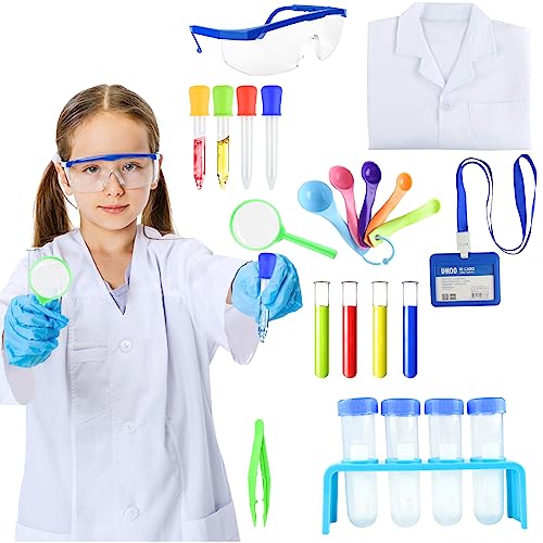 PLULON 23 piezas de disfraz de científico para niños bata de laboratorio con kit de experimentos de ciencia disfraces juegos de simulación proyectos escolares niños niñas Disfraces Fiesta Halloween