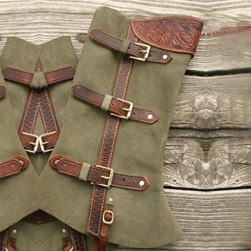 Polaina Medieval Steampunk Vintage Half Chaps, Cubierta De Zapato con Hebilla De Cordones De Cuero Ajustable, Armadura De Espinillera para Senderismo, Accesorios De Cosplay,Verde