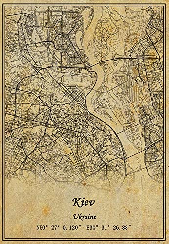 Póster de pared de mapa de Ucrania, Kiev, impresión en lienzo, estilo vintage, sin marco, decoración de regalo de 25,7 x 35,5 cm