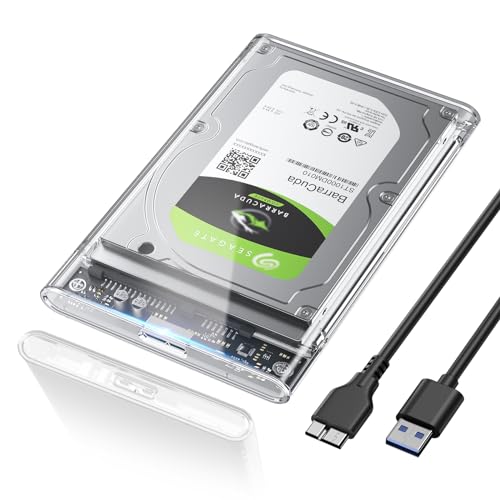 POSUGEAR Carcasa Disco Duro 2,5", USB 3.0 Caja Disco Duro para HDD SSD SATA I/II/III de 7mm y 9.5mm de Altura con Cable USB, Sopporta UASP&TRIM, no Requiere Herramientas-Transparente Caja