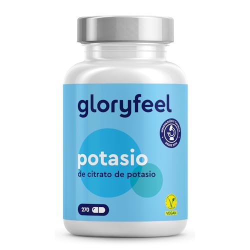 Potasio - 270 cápsulas - Altamente dosificado: 2446mg por dosis diaria, de los cuales 800mg son Potasio puro - Mineral esencial para la función muscular y la tensión arterial - 100% vegano