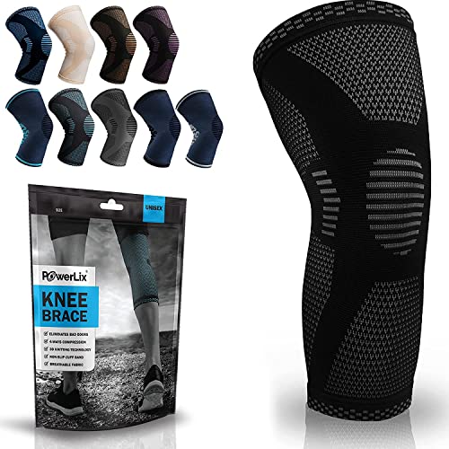 POWERLIX rodillera para mujeres y hombres, rodillera de compresión para artritis, dolor articular, lesión de ligamentos, desgarro de menisco, tendinitis, correr, sentadillas, deportes, Negro, L