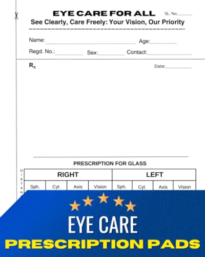 Prescription Pads for Eye Care: Preprinted Blank Prescription Templates Book with Duplicates for Eye Specialists with Glasses Prescription | rx Prescription Pads | Dept. of Ophthalmology