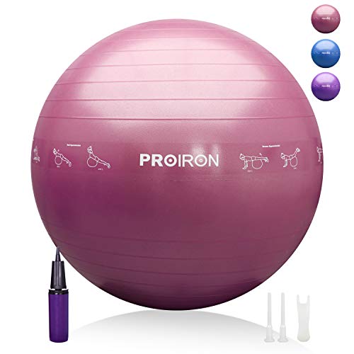 PROIRON Pelota de Pilates 75cm- Fitball Anti-Burst con Patrón de Pose Grueso Pelota de Ejercicio,Yoga, Fitness, incluidos Bomba (Rosa)