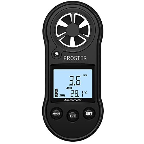 Proster Anemómetro Termómetro Digital con Pantalla LCD Retroiluminada Medidor de Velocidad del Viento Portátil para Navegación Pesca Vela Actividades al Aire Libre