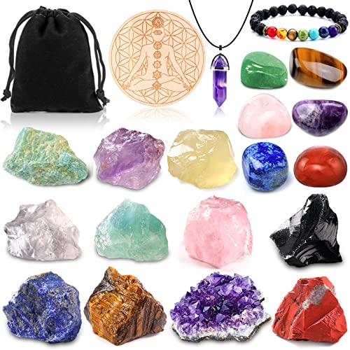 Purpledi Juego de Piedras y Cristales Curativos, Chakra Stones Set, 7 Piedras de Chakra, Healing Crystals Chakra Stones Set, para Meditación, Equilibrio de Chakras, Terapia de Cristal