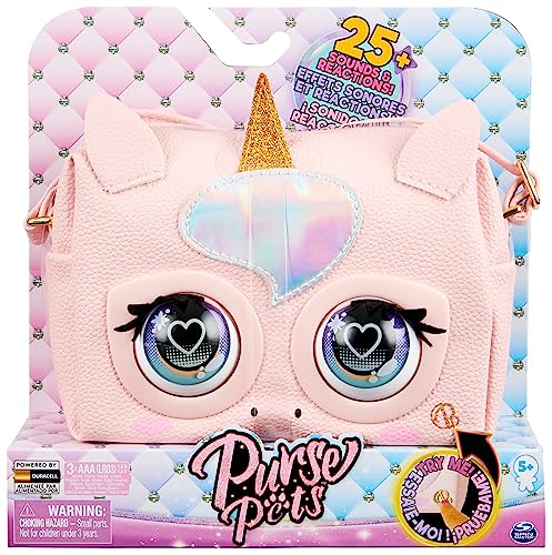 PURSE PETS - BOLSO MASCOTA INTERACTIVA - GLAMICORN UNICORN - Bolso niña y Mascota Interactiva Unicornio Glamicorn con más de 25 Sonidos y Reacciones - 6064255 - 6062241 Juguetes niña 5 años +