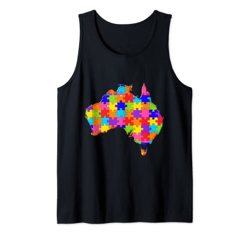 Puzzle Jigsaw Australia Mapa autismo Camiseta sin Mangas