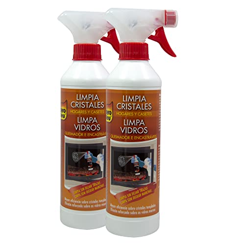 PYRO FEU 24512-12 Pack de 2 Limpiacristales antihollín para cristales de horno y chimeneas 2x500 ml, Blanco y marrón