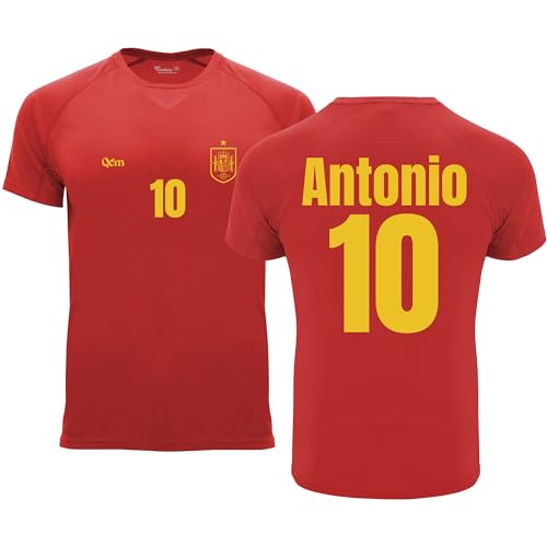 QCM PRODUTOS PERSONALIZADOS Camiseta de Fútbol Personalizada | España | Hombre | no Oficial | Deporte (L, Roja)