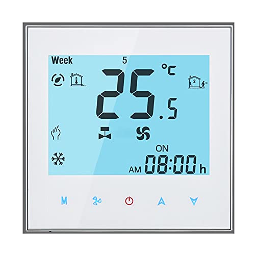 Qiumi Termostato Inteligente Wifi Aire acondicionado Controlador de temperatura con pantalla LCD de 2 tubos,Funciona con Alexa Google Home,Iluminación de pantalla suave, 95~240V AC