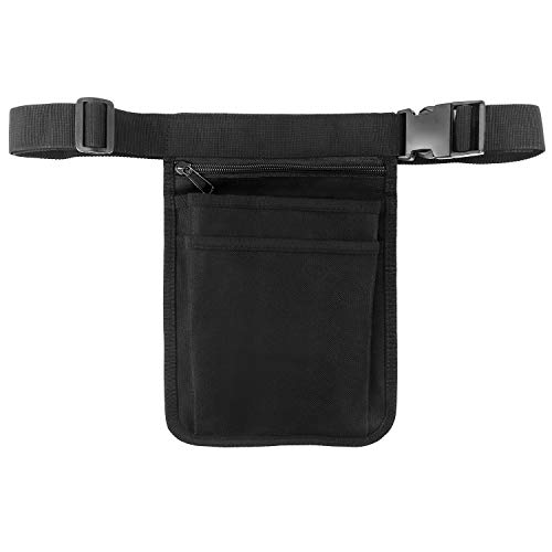 QWORK® Riñonera Ajustable para Enfermera, Organizador de Bolsillo in Tela Oxford Impermeable para Almacenar Suministros Médicos, Negro